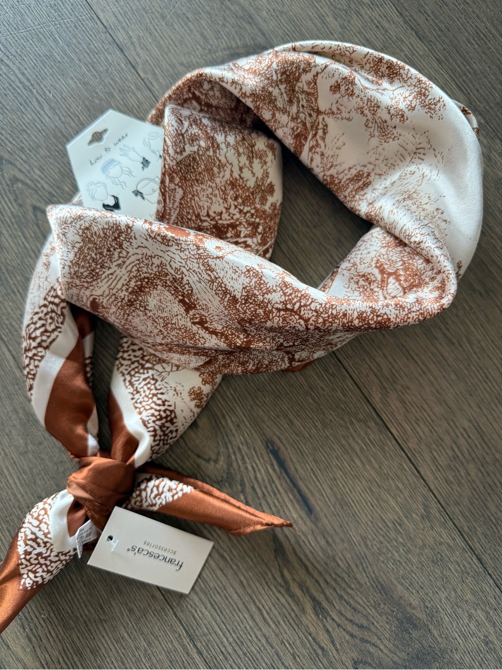 Francesca's Collections Rust and Cream Toile Satin Neck Scarf. NWT - Picture 3 of 3